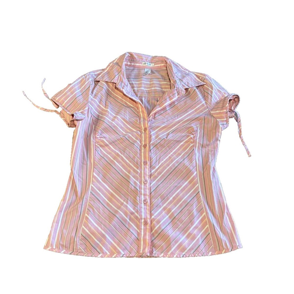VTG Women's Top Medium Pink Striped Blouse Chevron Stretch Fairycore Cyber Y2K